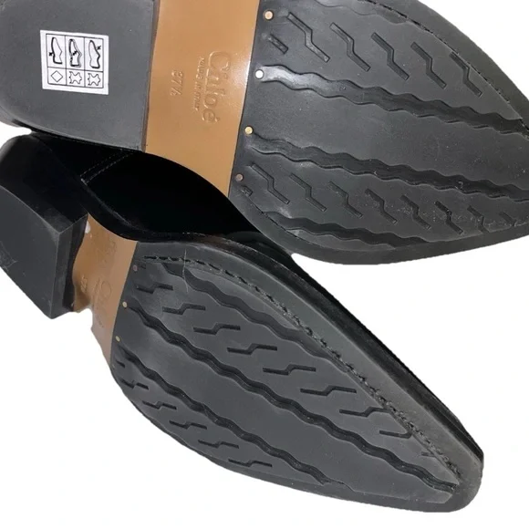 CHLOE Nellie Black Leather Western Knee High Boots Tall Cowboy EU37.5 US7.5 NWOB - Picture 8 of 10